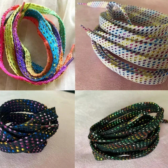 Set of 4 Pair Color Shoelaces Muticolor Designs Flat Laces 36 inches each - Picture 1 of 5